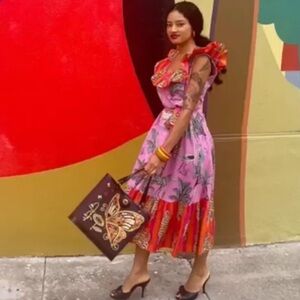 NWT Cella and Flo Midi Ruffle Dress Bold Orange Pink Tiger Toucan Size 6 and 8